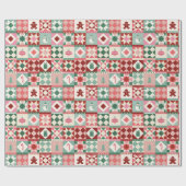 Patchwork Kerstmis Rood, Roze en Groen Cadeaupapier (Vlak)