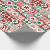 Patchwork Kerstmis Rood, Roze en Groen Cadeaupapier (Hoek)