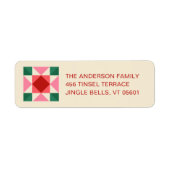 Patchwork Kerstmis Rood Roze Groen Retouradres Etiket (Voorkant)