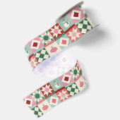 Patchwork Kerstmis Rood, Roze, Groen Satijnen Lint (Achterkant)