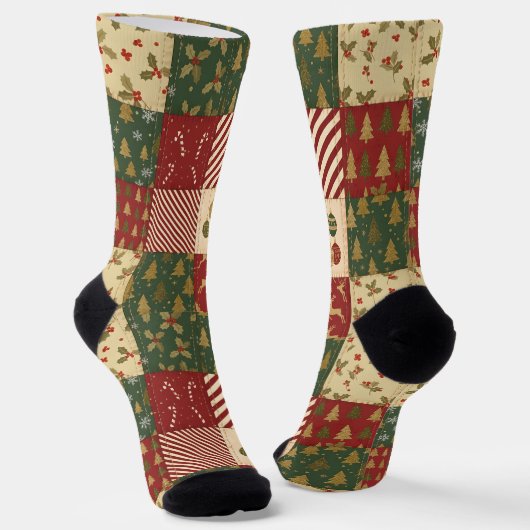 Patchwork Kerstmis Sokken (Gebogen)