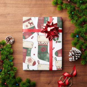 Patchwork Kerstmutsen Rood Groen Wit Cadeaupapier