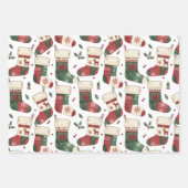 Patchwork Kerstmutsen Rood Groen Wit Inpakpapier Vel (Voorkant 3)