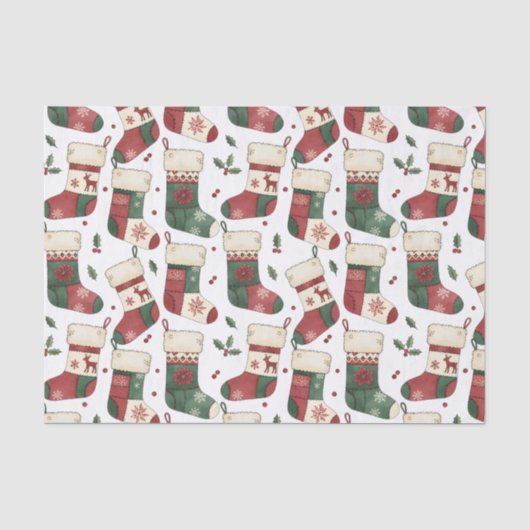 Patchwork Kerstmutsen Rood Groen Wit Tissuepapier (Voorkant)