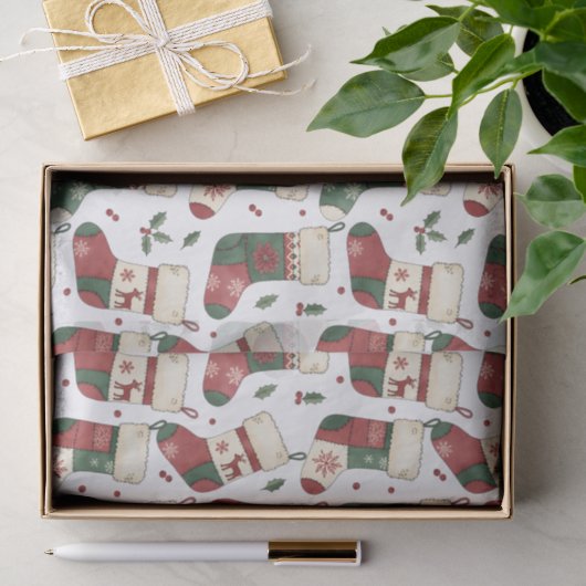 Patchwork Kerstmutsen Rood Groen Wit Tissuepapier (Geschenk)