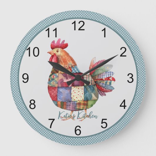 Patchwork Keuken Hen en Polka Dots Grote Klok (Voorkant)