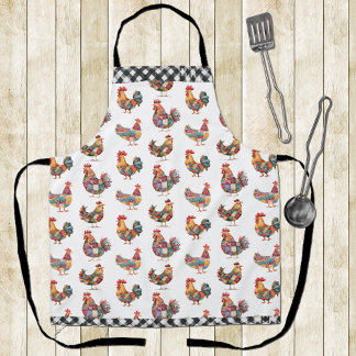 Patchwork kippen en gingham print Schort