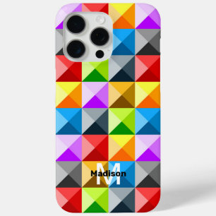 Patchwork Kleurrijke geometrie retro patroon Monog iPhone 15 Pro Max Hoesje