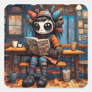 Patchwork Kleurrijke Schattigee Creature Funny Sti Vierkante Sticker