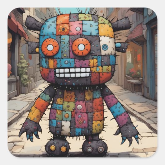 Patchwork Kleurrijke Schattigee Creature Funny Sti Vierkante Sticker (Voorkant)