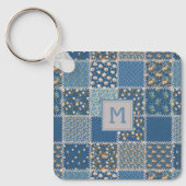 patchwork-kwilt in Blues Sleutelhanger (Voorkant)