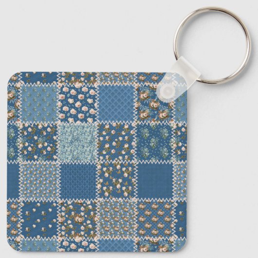 patchwork-kwilt in Blues Sleutelhanger (Achterkant)
