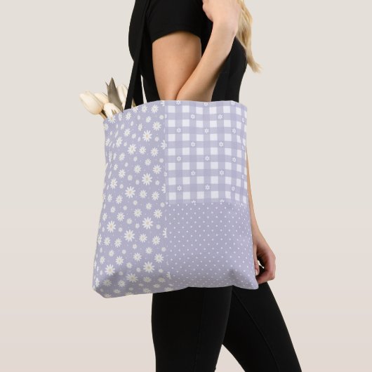 Patchwork Lavendel Spring Pastel Pattern Canvas ta Tote Bag (Dichtbij)