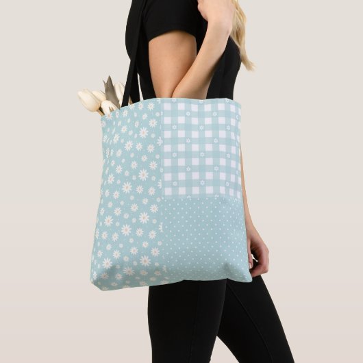 Patchwork Licht Turquoise Lentepatroon Canvas tas (Dichtbij)