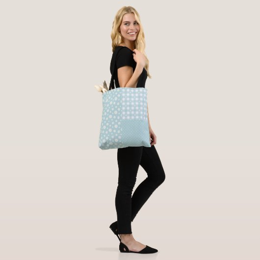 Patchwork Licht Turquoise Lentepatroon Canvas tas (Op model)