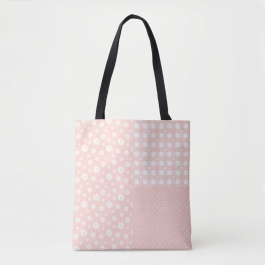 Patchwork Lichtroze Schattige Lentepatroon Canvas Tote Bag (Voorkant)