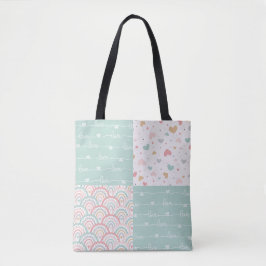 Patchwork liefde regenboog pastel harten Canvas ta Tote Bag