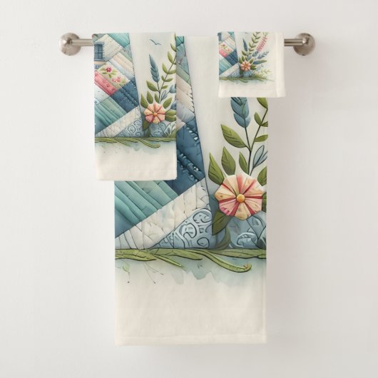 Patchwork Lighthouse Coastal Floral Scene Bad Handdoek (Insitu)