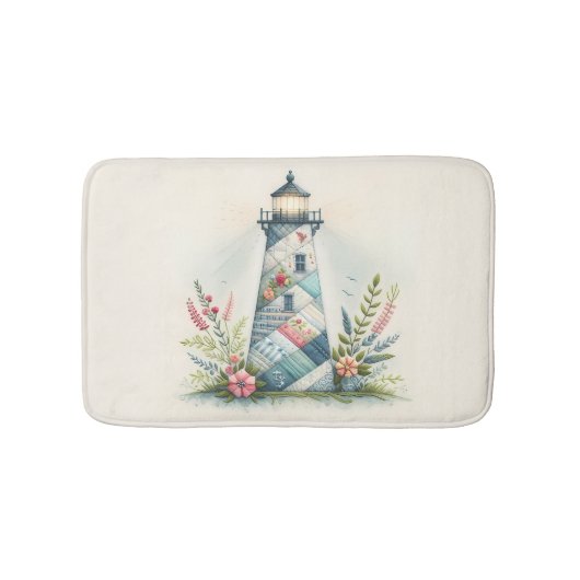 Patchwork Lighthouse Coastal Floral Scene Badmat (Voorkant)