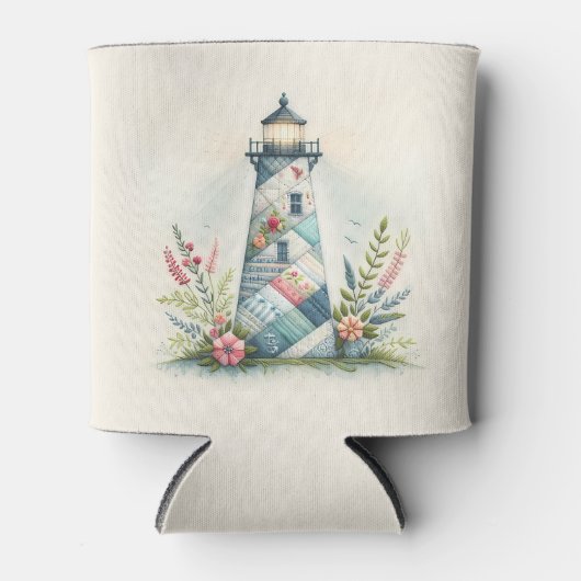 Patchwork Lighthouse Coastal Floral Scene Blikjeskoeler (Voorkant)