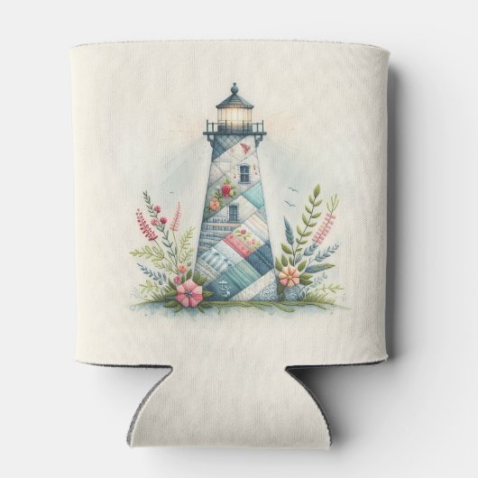 Patchwork Lighthouse Coastal Floral Scene Blikjeskoeler (Achterkant)