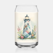 Patchwork Lighthouse Coastal Floral Scene Blikvorm Glas (Voorkant)