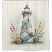 Patchwork Lighthouse Coastal Floral Scene Douchegordijn (Voorkant)