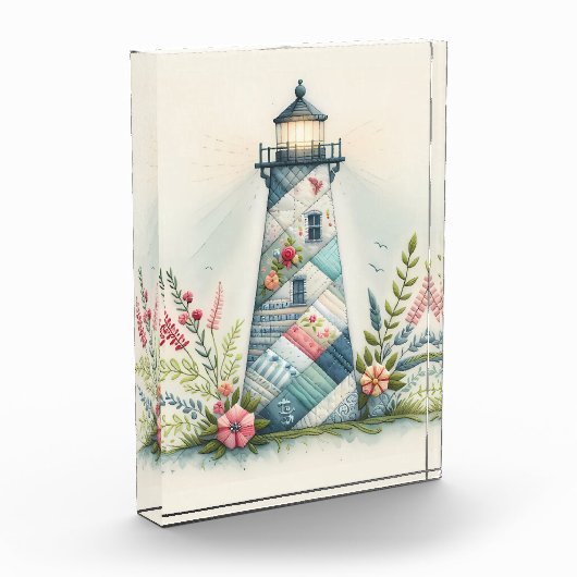 Patchwork Lighthouse Coastal Floral Scene Fotoblokken (Links)