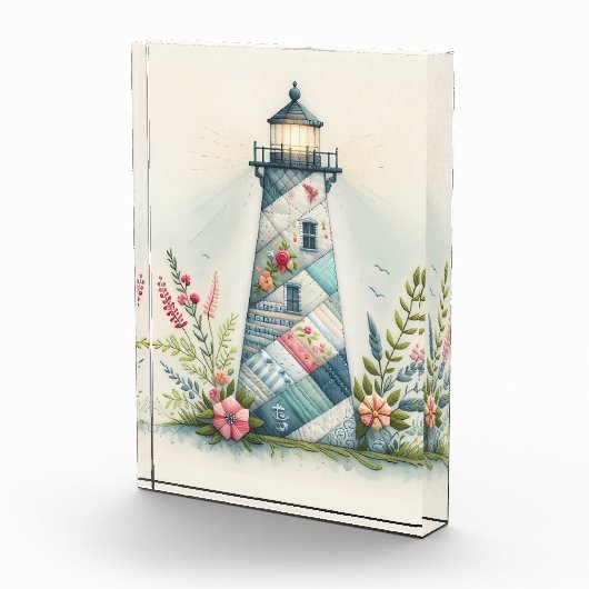 Patchwork Lighthouse Coastal Floral Scene Fotoblokken (Rechts)
