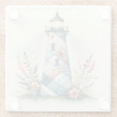 Patchwork Lighthouse Coastal Floral Scene Glazen Onderzetter (Achterkant)
