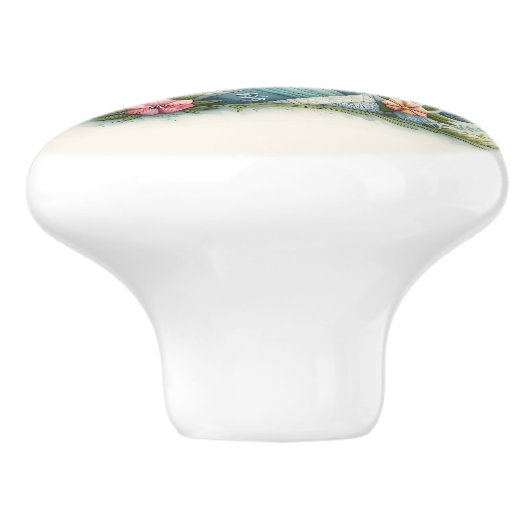 Patchwork Lighthouse Coastal Floral Scene Keramische Knop (Zijkant)