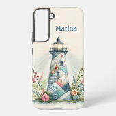 Patchwork Lighthouse Coastal Floral Scene Samsung Galaxy Hoesje (Achterkant)