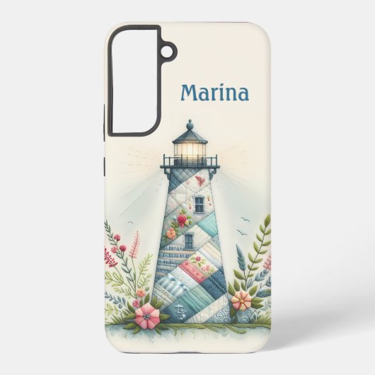 Patchwork Lighthouse Coastal Floral Scene Samsung Galaxy Hoesje (Achterkant)