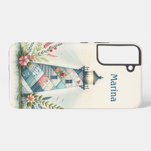 Patchwork Lighthouse Coastal Floral Scene Samsung Galaxy Hoesje (Achterkant horizontaal)