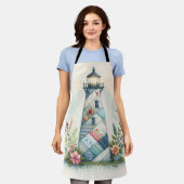 Patchwork Lighthouse Coastal Floral Scene Schort (Gedragen)