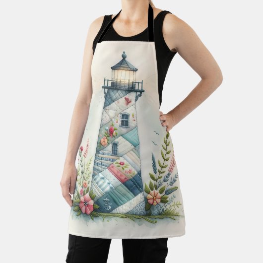 Patchwork Lighthouse Coastal Floral Scene Schort (Insitu)
