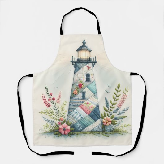 Patchwork Lighthouse Coastal Floral Scene Schort (Voorkant)
