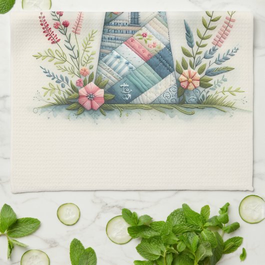 Patchwork Lighthouse Coastal Floral Scene Theedoek (Gevouwen)