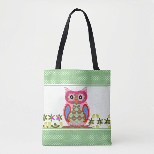 Patchwork Look Owl Polka Dot Tote Bag (Voorkant)