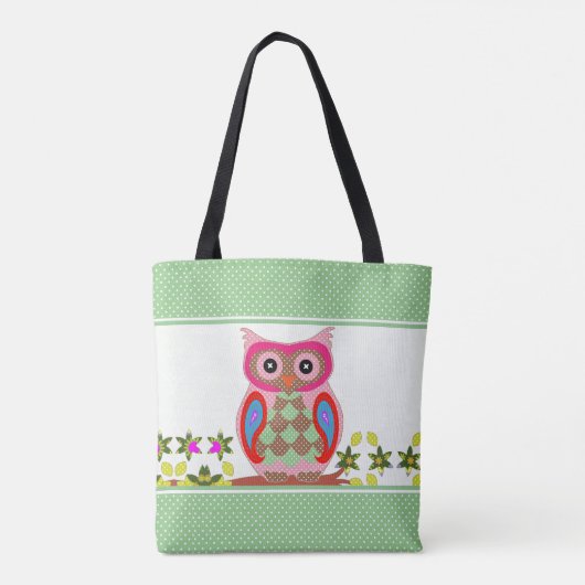 Patchwork Look Owl Polka Dot Tote Bag (Achterkant)