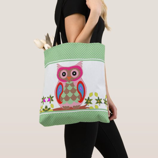 Patchwork Look Owl Polka Dot Tote Bag (Dichtbij)
