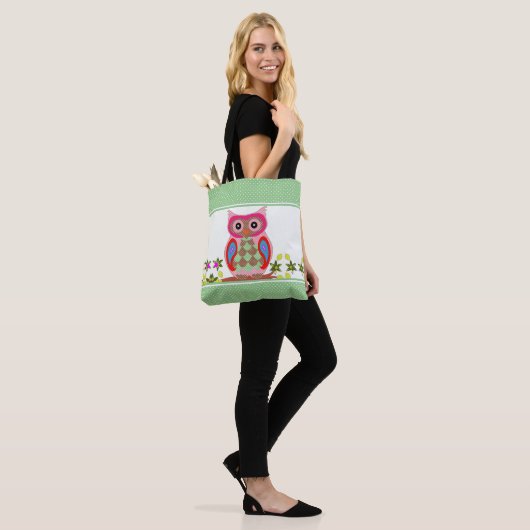 Patchwork Look Owl Polka Dot Tote Bag (Op model)
