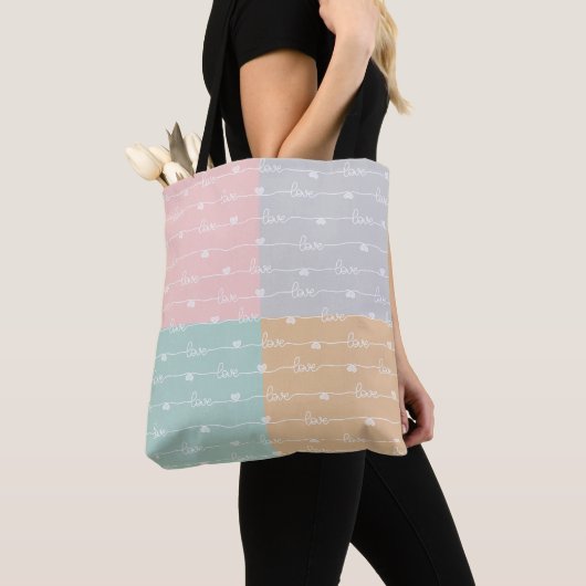 Patchwork Love Hearts Pastel Canvas tas (Dichtbij)