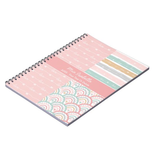 Patchwork Love Hearts Rainbow - Pastel Notitieboek (Linkerzijde)