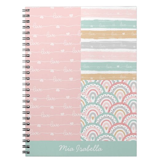 Patchwork Love Hearts Rainbow Pastel Notitieboek (Voorkant)