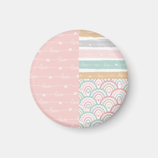 Patchwork Love Hearts Regenboog Pastel Magnet (Voorkant)