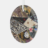 Patchwork luipaard: Etnisch lijnontwerp. Glas Ornament (Voorkant links)