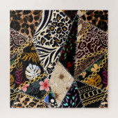 Patchwork luipaard: Etnisch lijnontwerp. Legpuzzel (Horizontaal)