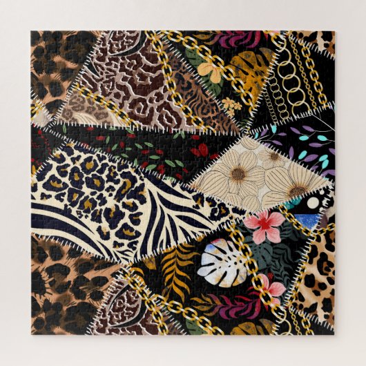 Patchwork luipaard: Etnisch lijnontwerp. Legpuzzel (Verticaal)
