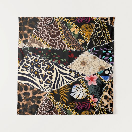 Patchwork luipaard: Etnisch lijnontwerp. Wandkleed (Voorkant)